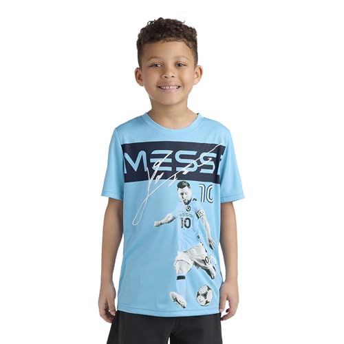 Messi Boys' Lifestyle Short Sleeve Top, Loose-Fit Shirt with Logo, Comfortable, AIR Blue, M (10/12)