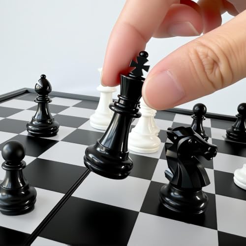Image of LONGMIRE Magnetic Chess Board Educational Toys Set with Folding Chess Board with Pieces Storage | Portable Strategy Game for Kids & Adults 2 Player Game for Travel, Learning & Fun Multicolor (Black)