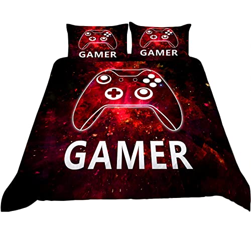 Tospass Bettwäsche Set 135x200cm Gamepad 3D Mädchen Jungen Jungs Kinder 2 Teilig Weich Rot Kinderbettwäsche Microfaser Bettbezug mit Reißverschluss 1 Kissenbezug 80x80cm - Image 3