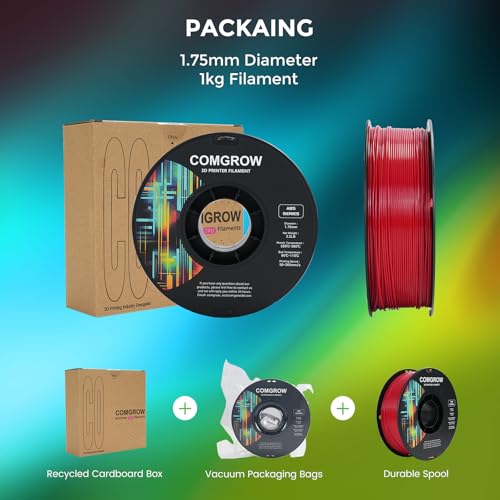 Image of Comgrow ABS 3D Printer Filament, 1.75mm, Heat Resistant, 1kg, Red, + /- 0.02mm Dimensional Accuracy