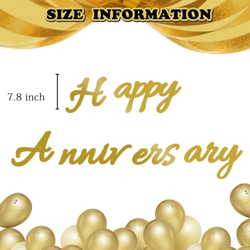 Image of Happy Anniversary Banner Balloons Wedding Love Party and Background Indoor Outdoor Decorations (Gold)