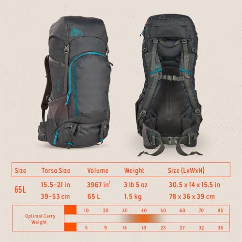 Image of Kelty Asher Backpack, Daypack to Multi-Day Backpacking Capacity, Hiking, Lightweight Travel Pack, Internal Frame (65L Beluga)