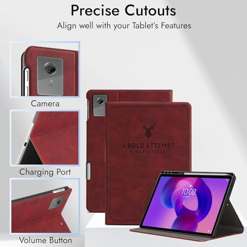 Image of Robustrion Cover for Lenovo Idea Tab Plus 12.1 inch Cover Case with [Pencil Holder], Deer Flip Cover Case for Lenovo Idea Tab Plus Tablet Cover [Auto Sleep Wake Support] - Vine Red