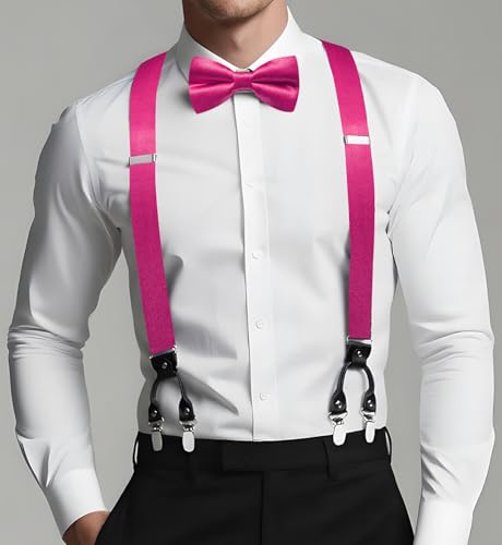 Image of Dubulle Suspender and Bow Tie for Men Paisley Solid Mens Suit Braces Pretied Bowtie and Handkerchief Cufflinks Formal Wedding