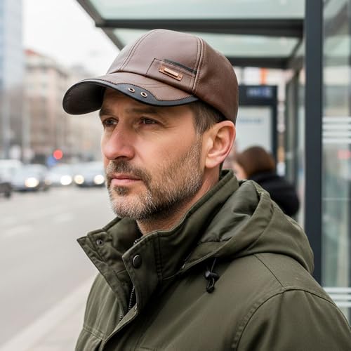 Gorra de cuero para hombre con forro de piel miniatura 2