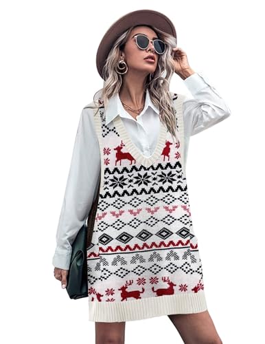 Image of HOTOUCH Women Sweater Vest Oversized V Neck Sleeveless Knit Pullover Ribbed Vest Dress with Pockets