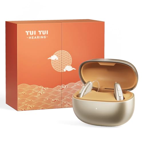TUITUI Hearing OTC Hearing Aids，Bluetooth Hearing Aids for Seniors with Intelligent RNN-Based Noise Reduction，Rechargeable Hearing Aids for Moderate to Severe Hearing Loss（Gold）