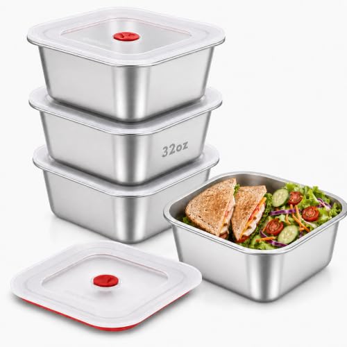 monoan 32oz Stainless Steel Sandwich Containers with Leakproof Lids, 4 Pack