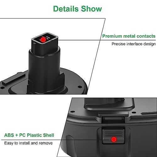 topbatt 2x dc9096 3,6ah ni mh pour dewalt 18v batterie de remplacement xrp de9098 de9039 de9095 de9096 dw9095 dw9096 dw9098 de9503 dc9098 perceuse sans fil dc725 (noir)