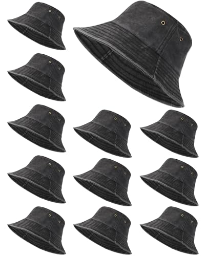 Image of Sureio Washed Cotton Bucket Hats Bulk for Women Men Wide Brim Summer Cap Unisex Beach Fishing Hat for Adult Outdoor, Plain