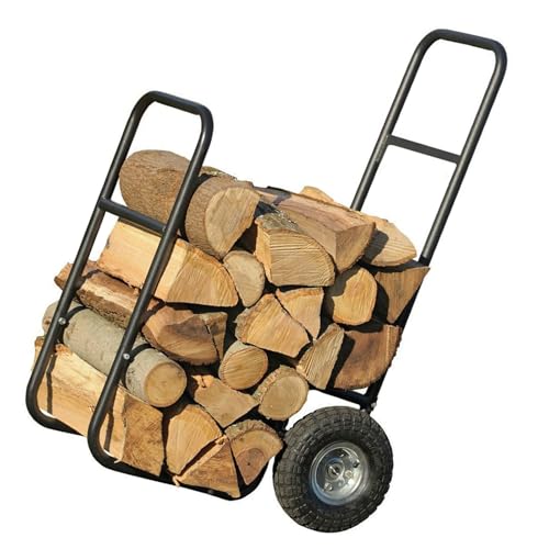 Carro de leña resistente con ruedas grandes, transportador de leña de acero de 250 libras para un fácil transporte de chimenea y madera de hoguera