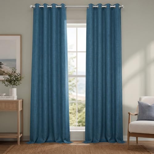 Image of HPD Half Price Drapes - Grommet Faux Linen Curtains for Living Room (1 Panel) - 50W X 96L - Textured Room Darkening Curtains for Bedroom 96 Inches Long - Drapes for Home Decor, Story Blue