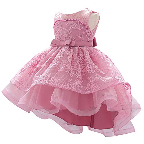 Baby Girls Christening Embroidered Lace High Low Bowknot Dresses Princess Wedding Birthday Pageant Baptism Tutu Gown