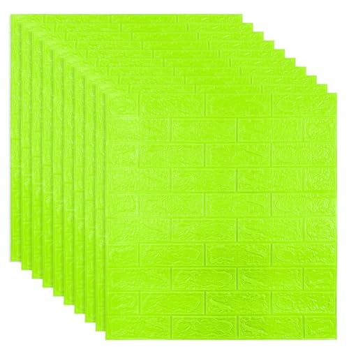 Image of TEKCOOL Self-Adhesive Waterproof PE Foam 3D Wall Panels Wallpaper Sticker for Bathroom, Living Room, and Home Decoration (70 x 77cm, Appx. 5.8Sq Feet)-25 Piece-Green'