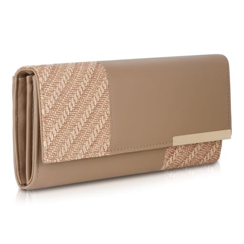 Image of Wallet for Women Girls Stylish Floral Faux Leather with Phone Space Coin Compartment Mobile Storage 4 Card Slots Holder Cash Zip Pockets Hand Clutch for Daily Use Ladies Long Purse (Khaki)