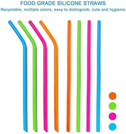 8 Pack Silicone Reusable Straws with Carrying Cases and Cleaning Brushes, Eco-Friendly Food Grade Silicone Straw BPA Free