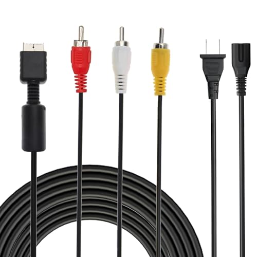 Power Cord and AV Cable for PlayStation 1, 2, 3 /PS1/PS2/PS3/PSX/PS3 Slim (6FT) - RCA AV Cable Replacement Set