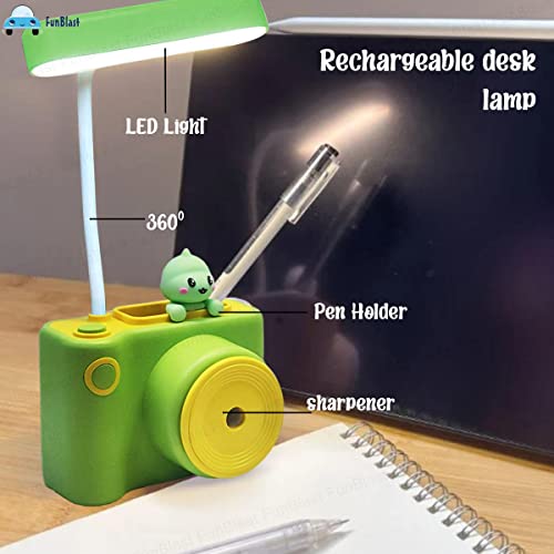 Image of FunBlast Rechargeable Desk Table Lamp- 3 in 1 Study Desk LED Lamp with Eraser, Sharpener and Pen Holder, Electric Table Lamp, Adjustable Study Desk Lamp for Study Room, Home /Office (Dino)