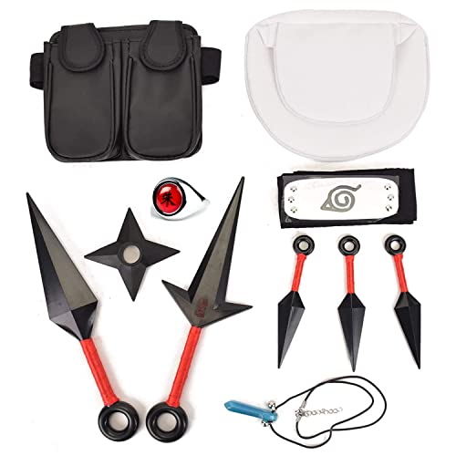 YESSINC Anime Naruto Cosplay Zubehör Konoha Stirnband Uchiha Itachi Ring Halskette Kinder Anime Fan Kostüm Prop Ninja Thema Party, free, Edelstahl Cover