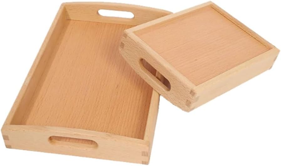 Montessori Beech Wood Work Tray with Cutout Handles, Solid Wooden Storage Tray for Classroom Practical Life