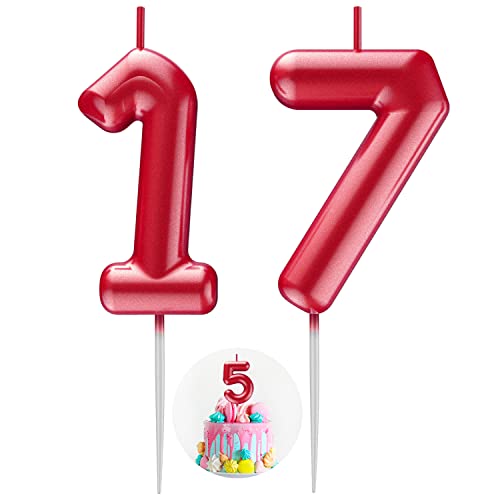 Red Number 17 Candle Happy Birthday 3D Number Candles for Birthday Cake Party Decoration Wedding Anniversary Celebration Supplies