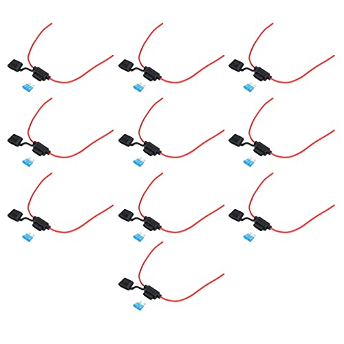 Portafusibles en Línea de 10 Piezas, Portafusibles Impermeable de 30A 32V con Portafusibles de Cuchilla Automotriz en Línea(16AWG+15A Fuse) Cover