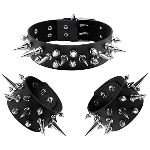 Manfnee Leather Gothic Choker Bracelet Punk Spike Rivet Rock Collar Necklace Wristband Bracelets Cover