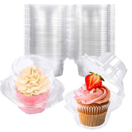 Image of NPLUX 150 Pack Individual Cupcake Containers Plastic Cupcake Box Stackable