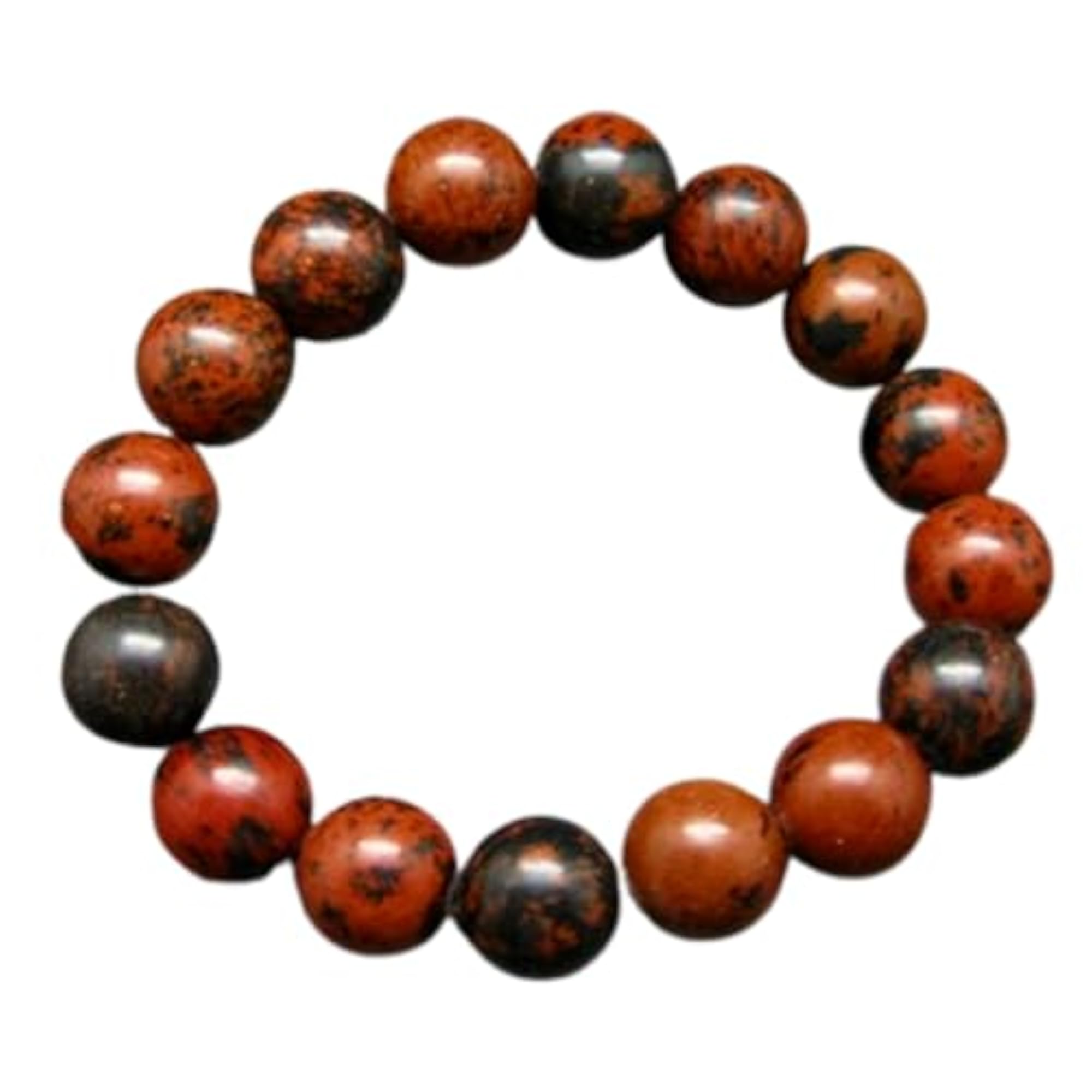 Unisex Natural Mahogany Obsidian 12mm Smooth Cut Bead Stretchable Bracelet
