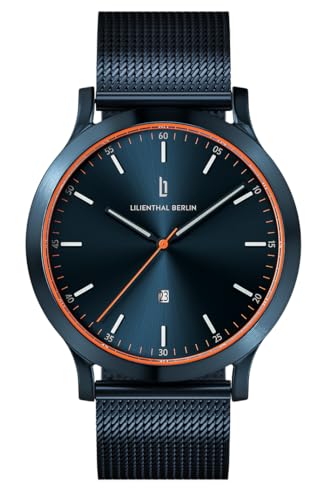 Lilienthal Berlin Reloj Huxley para hombre, color azul oscuro, acero quirúrgico 316L, movimiento de cuarzo y cristal mineral endurecido zafiro, 40 mm, Correa de malla azul, Pulsera Lilienthal Berlin Reloj Huxley para hombre, color azul oscuro, acero quirúrgico 316L, movimiento de cuarzo y cristal mineral endurecido zafiro, 40 mm, Correa de malla azul, Pulsera