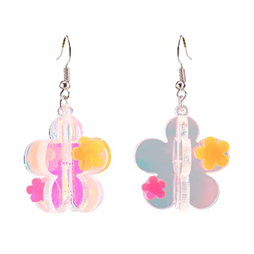 Acrylic Clear Shiny Flower Floral Summer Drop Dangle Earrings For Women Girls #TOP11