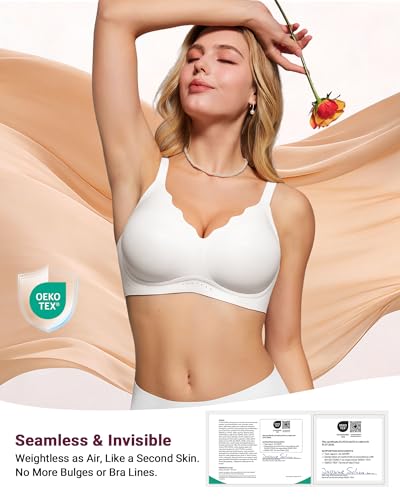 Image of As Fairy Wireless Bras for Women Full Coverage Seamless Scalloped Push Up No Underwire Everyday Bra with Air Holes