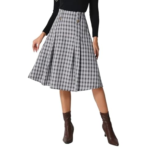 Allegra K Vintage Plaid A-Line Midi Skirt Cover