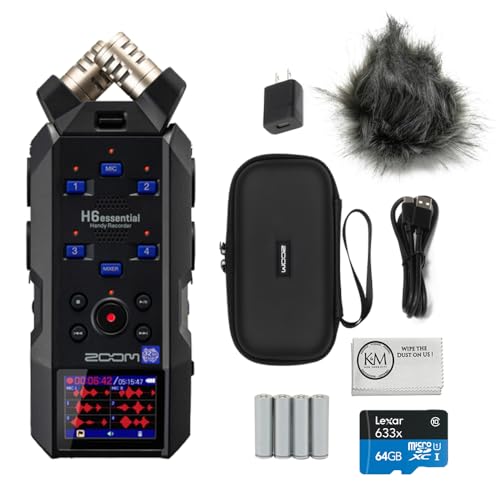 Image of Zoom H6essential 6-Track 32-Bit Float Portable Audio Recorder Bundled APH-6e H6essential Accessory Pack + 64GB Micro-SD Card + AA Batteries + Cleaning Cloth (5 Items)