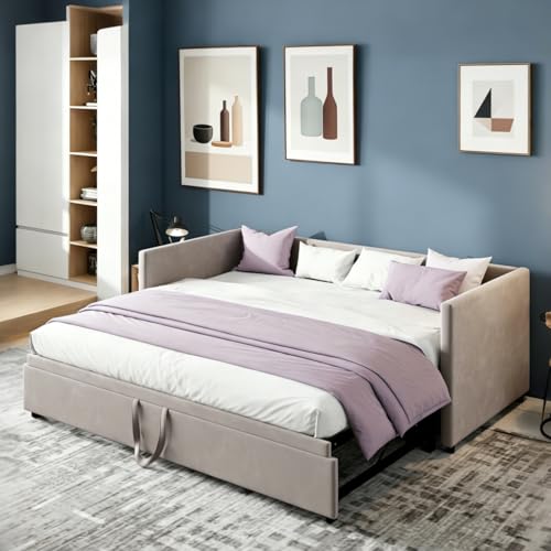YNYHTER Schlafsofa 90/180 x 200 cm,Schlafsofa mit Bettkasten,Tagesbett Ausziehbar,Schlafcouch Ausziehbar Schlafsofa 200 cm Breit Bett Ausziehbar Zum Doppelbett,ohne Matratze (Grau, 90/180 x 200 cm)