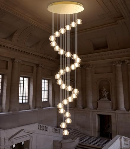 Image of 30-Lights Modern Chandeliers for High Ceiling Large Crystal Chandeliers LED Long Handing Light Fixture for Entrance Hallway Foyer Staircase 3000K