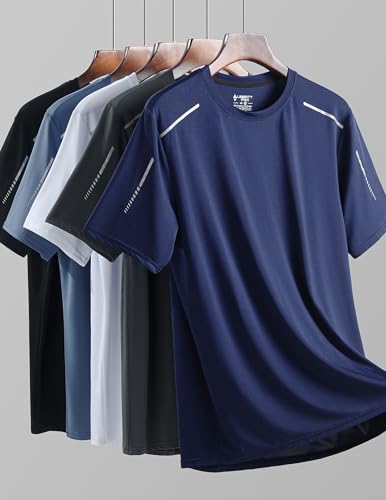 Image of 5 Pack Men's Active Quick Dry Crew Neck T Shirts | Athletic Running Gym Workout Short Sleeve Tee Tops Bulk