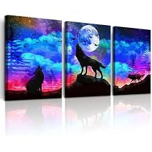 DZRWUBHS Framed Wall Art For Living Room Modern Wall Decor For Bedroom Kitchen Canvas Painting Office Wall Decor Wolf Abstract Pictures Artwork 3 Pieces Ready to Hang Room Large Size Decorations