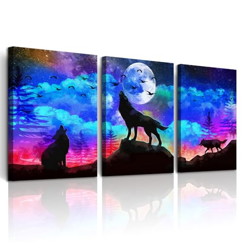 DZRWUBHS Framed Wall Art For Living Room Modern Wall Decor For Bedroom Kitchen Canvas Painting Office Wall Decor Wolf Abstract Pictures Artwork 3 Pieces Ready to Hang Room Large Size Decorations