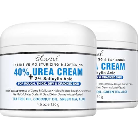 Ebanel Urea Cream 40% plus Salicylic Acid 2%, Foot Cream for Dry Cracked Heels Feet Knees Elbows Hands, Foot Dead Skin Cuticle Callus Remover Toenail Softener, Keratolytic Skin Barrier Repair, 2-Pack Cover