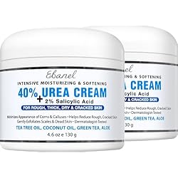 Ebanel Urea Cream 40% plus Salicylic Acid 2%, Foot Cream for Dry Cracked Heels Feet Knees Elbows Hands, Foot Dead Skin Cuticle Callus Remover Toenail Softener, Keratolytic Skin Barrier Repair, 2-Pack