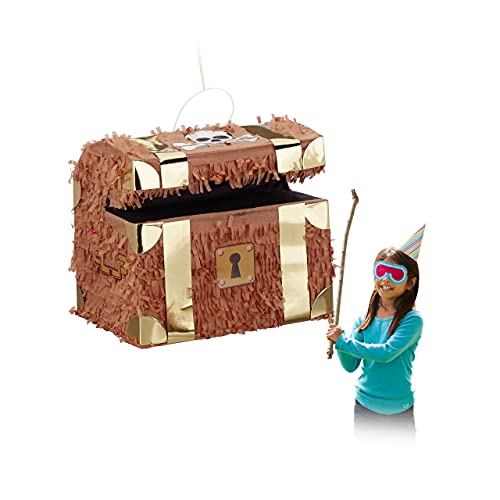 Relaxdays Pinata Schatzkiste, zum Aufhängen, Kinder, Mädchen, Jungs, Geburtstag, Befüllen, HxBxT:...