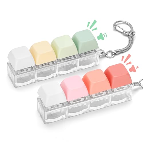 Keyboard Fidget Toy for Adults 2 PCS Slient & Clicky Fidget Keyboard Keychain Clicker Sensory Toys for Anxiety Stress Relief (Pink&Green, 2P-4 in 1)
