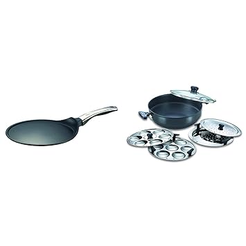 Prestige Omega Aluminium Die-Cast Plus Non-Stick Dosa Tawa, 27 cm (Black). + Prestige Aluminum Multi Kadai, 4.5 Litres/280mm, Black