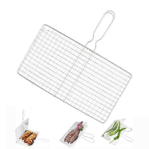 Cesta de parrilla de pescado con cierre seguro y estante grande de acero para asar camarones sin pérdidas 2