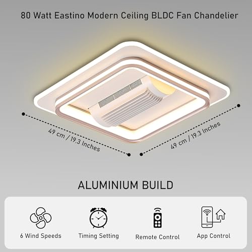 Image of Smartway - Modern|Living Room|Dining|Bedroom Ceiling Fan Chandelier BLDC Noiseless Motor|Auto Rotatable Blower Fan 3 Color Mode (Warm Cold & Natural White) Remote & App (Square Eastino)