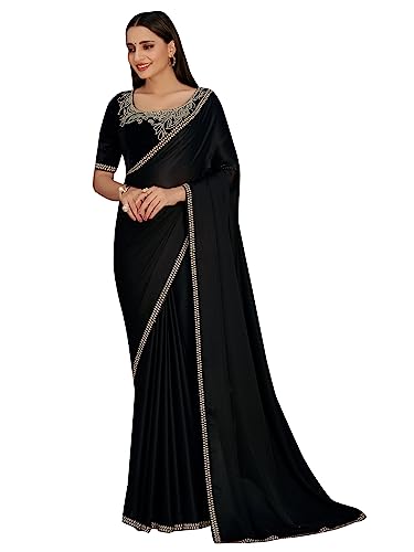 AKHILAM Women's Chiffon Embellished Saree With Unstitched Blouse Piece (MAHEK432A_MK_Parent)