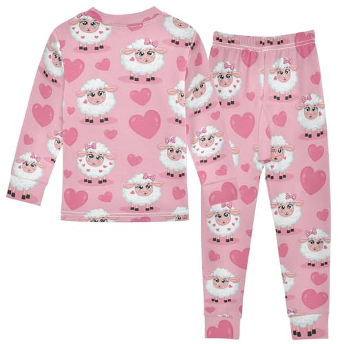 Pajama Sets Long Sleeve Sheep Hearts Pattern Background Soft Comfy Sleepwear 2 Piece PJS 3-8T3