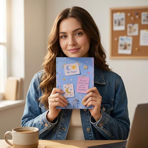 Image of Motivational Floral A5 Notebook Diary for Women & Students | Softbound Laminated Cover | Monthly Planner + Daily Planner | 21 x 15 cm Ruled Journal | Inspirational Quote Cover (Sky Blue Be Happy)