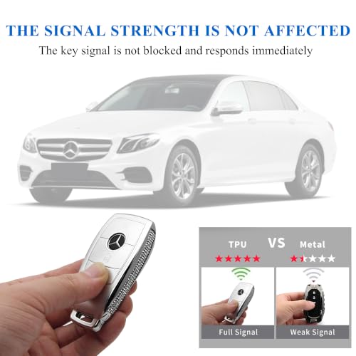 Image of Creativity for Mercedes Benz key cover and keychian (Grey Combination) | TPU key Case with Rhinestones is compatible with CLS CLA GLA AMG A C E S G GLC GLE GLS M smart remote key